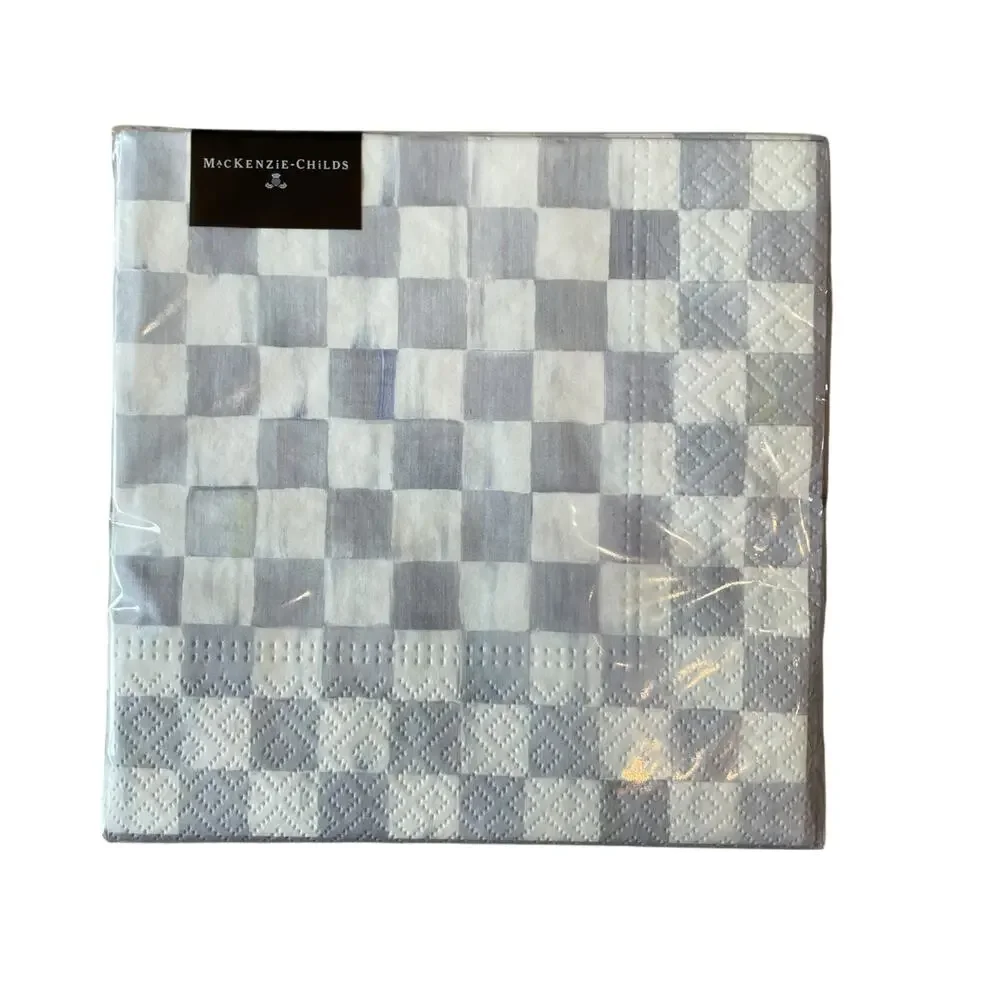 Mackenzie-Childs Sterling Check 20pc Luncheon Paper Napkins NEW